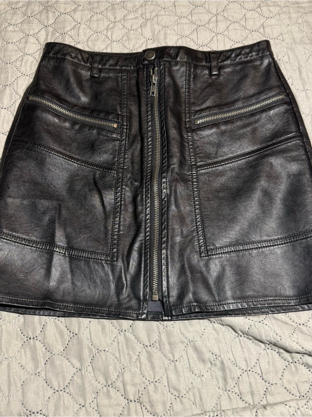 Altar'd State Black Faux Vegan Leather Mini Skirt Moto Punk Goth‎ Zippers Size 1